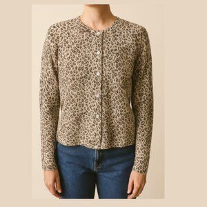 KENJI Lambswool & Angora Rabbit Hair Knit Cardigan Sweater Leopard Women's Large